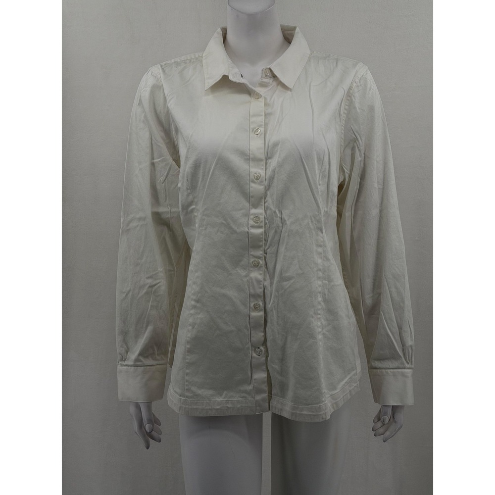 Soft Surroundings Top Womens 18W Ivory Stretch Button Up Long Sleeve Minimalist